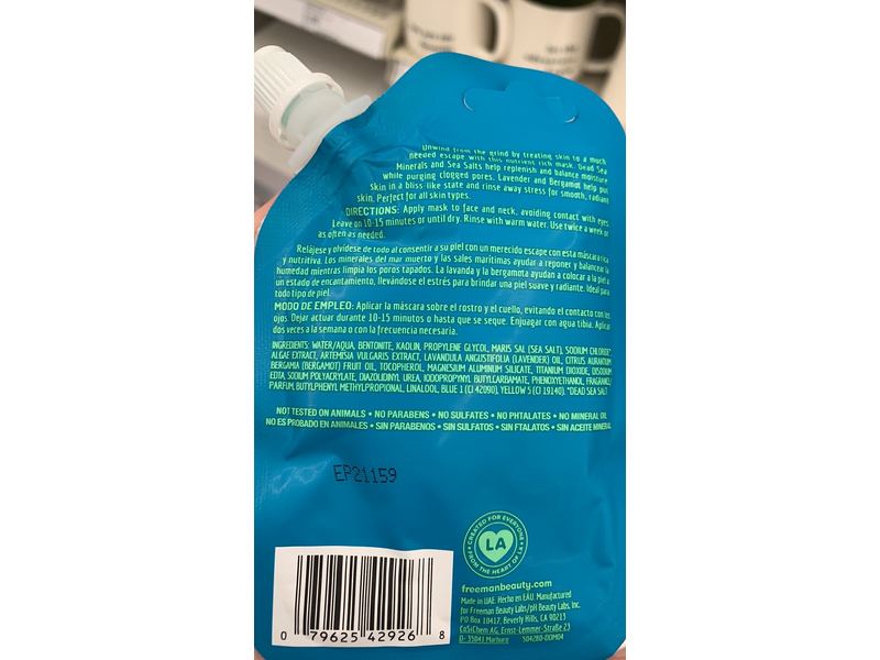 Freeman Beauty Anti-Stress Clay Mask, Dead Sea Minerals, 1.18 fl oz/35 mL