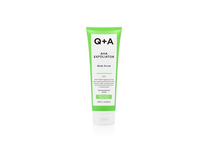 Q+A AHA Exfoliator Body Scrub, Golden Vanilla + Coconut Scent, 8.45 fl oz/250 mL