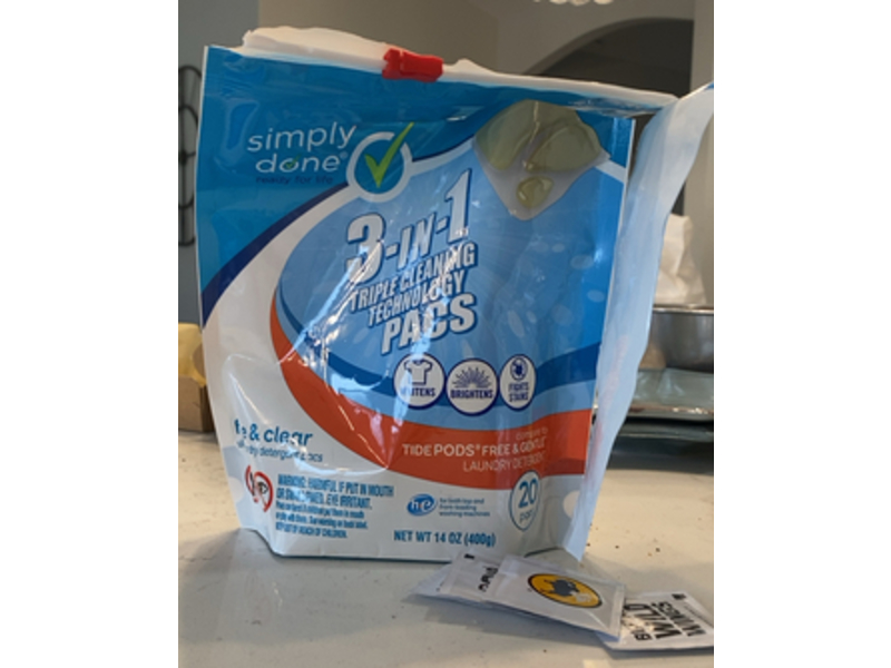 Simply Done Ultra Laundry Detergent Pacs, Free & Clear, 14 oz/400 g, 20 Count