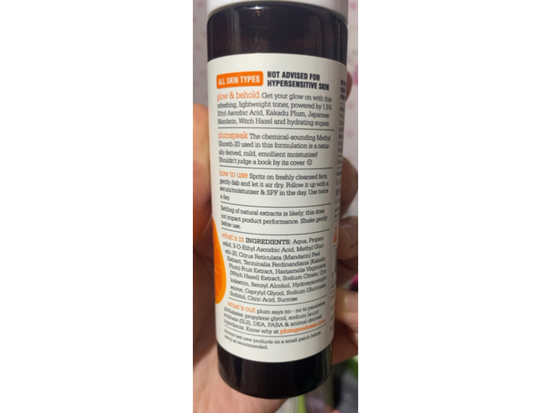 Plum Glow Boost Toner, Mandarin & Vitamin C, 3.38 fl oz/100 mL