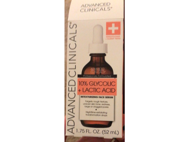 Advanced Clinicals Retexturizing Face Serum, Glycolic Acid + Lactic Acid, 1.75 fl oz/52 mL