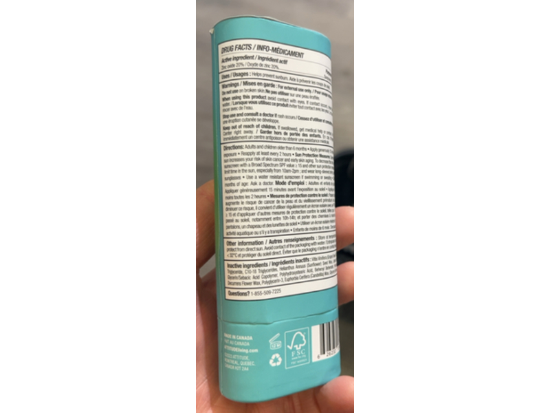 Attitude Mineral Face Sunscreen Stick, SPF 30, 0.7 oz/20 g