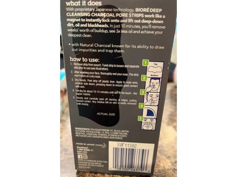 Biore Men's Blackhead Remover Pore Strips, Charcoal, Deep Cleansing, 6 Count