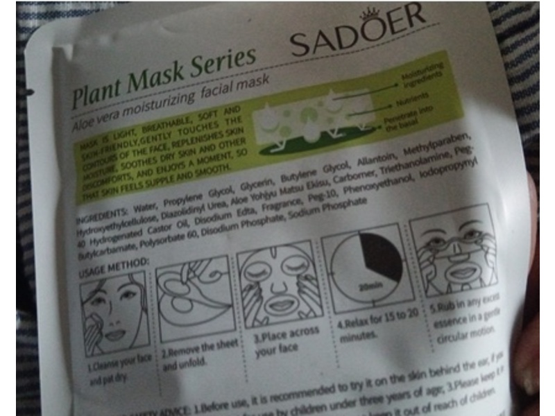 Sadoer Plant Mask Series Moisturizing Facial Mask, Aloe Vera, 25 g