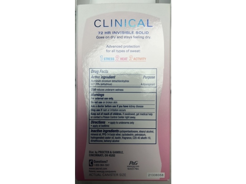 Secret Clinical Invisible Solid Antiperspirant Deodorant, Strawberry Fizz Scent, 1.6 oz/45 g