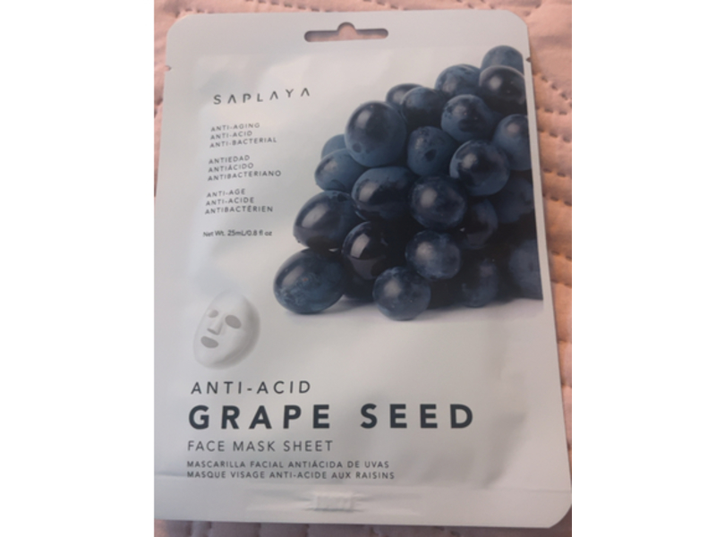 Saplaya Ant-Acid Face Sheet Mask, Grape Seed, 0.8 fl oz/25 mL