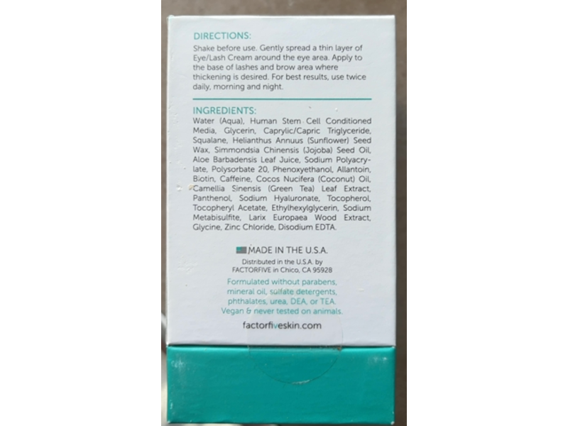 Factory Five Skin Eye & Lash Cream, 0.5 fl oz/15 mL