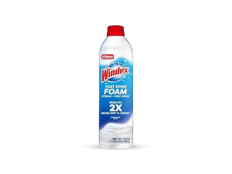 Windex Fast Shine Foam Glass Cleaner, Rainshower Scent, 19 oz/538 g
