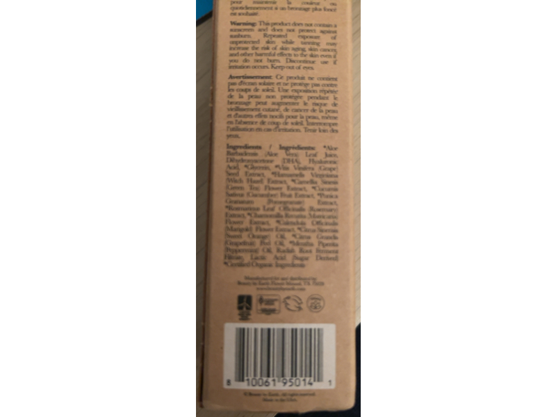 Beauty by Earth Self Tanning Water Bronzing Face Mist, Medium To Dark, 2.7 fl oz/80 mL