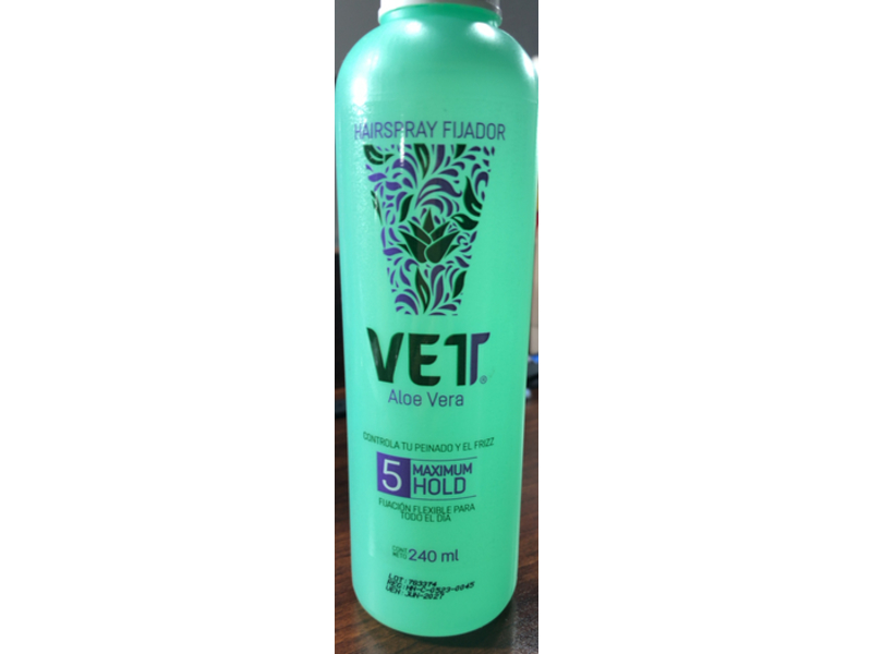 Vett Natural Maximum Hold Fixer Hairspray, Aloe Vera, 240 mL