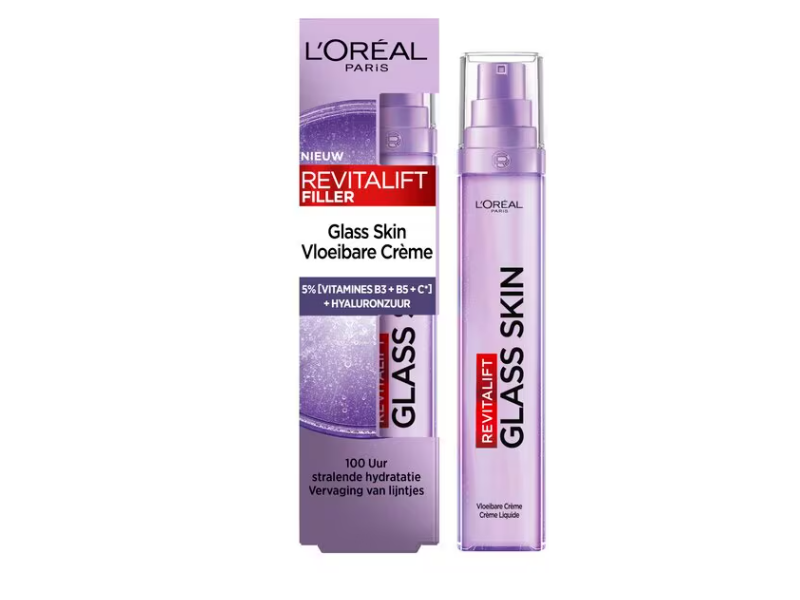 L'Oreal Paris Revitalift Filler Glass Skin Liquid Cream, Vitamin B3 + B5 +C + Hyaluronic, 50 mL