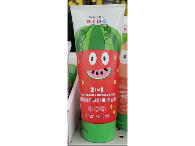 Bolero Kids 2 In 1 Body Wash + Bubble Bath, Strawberry Watermelon Swirl, 8 fl oz/236.5 mL, Pack Of 2