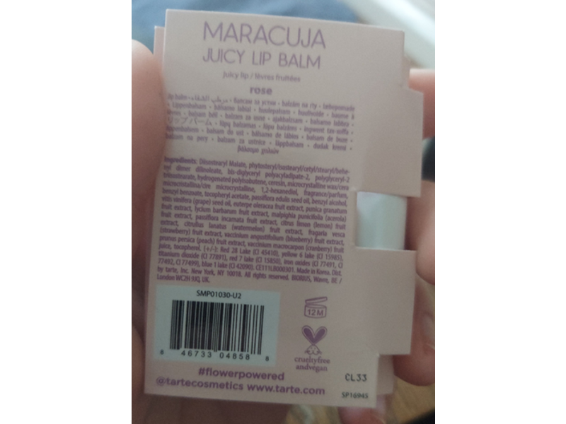 Tarte High Performance Naturals Maracuja Juicy Lip Balm, Rose, 0.0246 oz/0.7 g