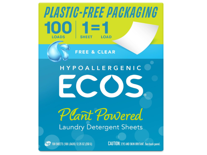 Ecos Plant Powered Laundry Detergent Sheet, Free & Clear, 100 Loads, 12.35 fl oz/350 g, 100 Sheets