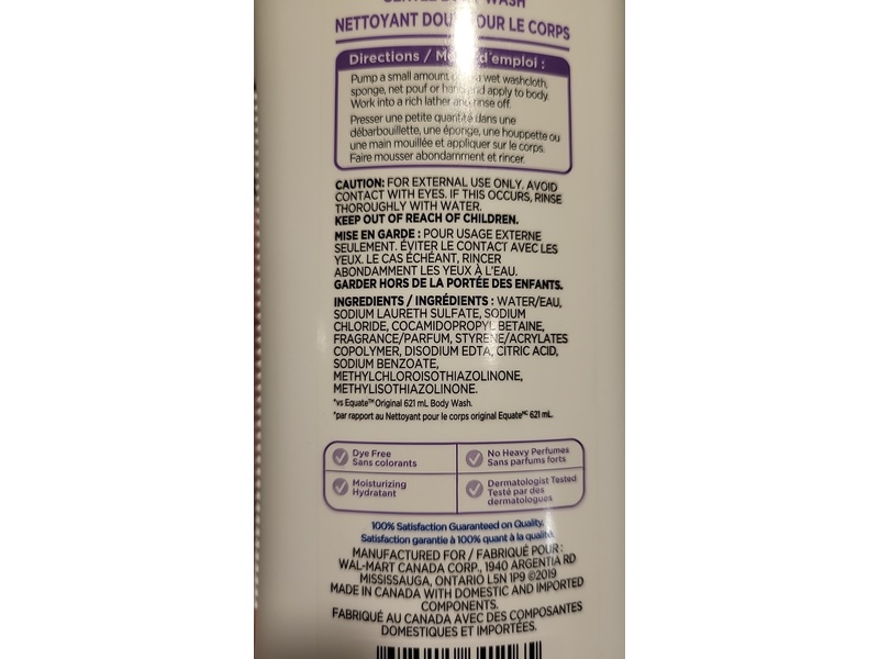 Equate Gentle Doux Body Wash, Lavender Scent, 1 L