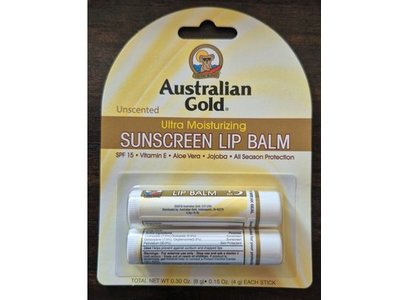 Australian Gold Ultra Moisturizing Sunscreen Lip Balm, Unscented, 0.15 oz/4 g, 2 Pack