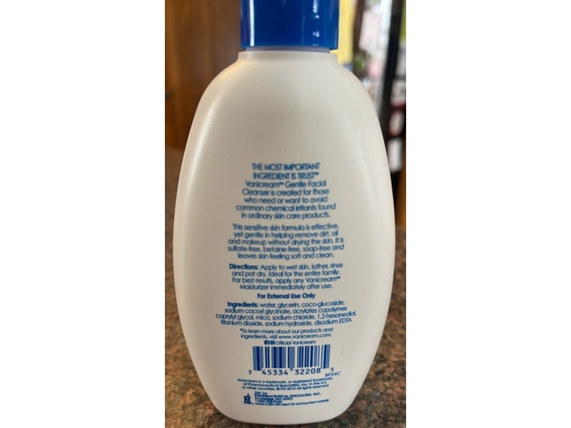 Vanicream Gentle Facial Cleanser, Sensitive Skin, 8 fl oz/237mL