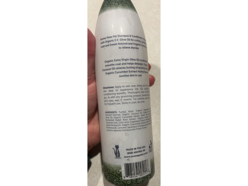 Aroma Paws Organic Oliver Oil Pet Shampoo & Conditioner, 13.5 fl oz/405 mL