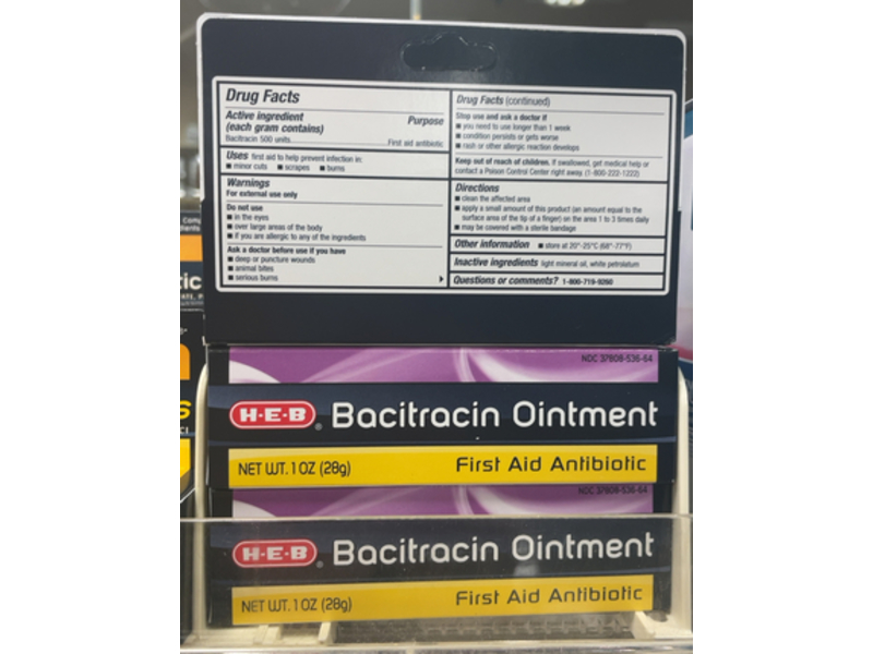 H.E.B Bacitracin First Aid Antibiotic Ointment, 1 oz/28 g