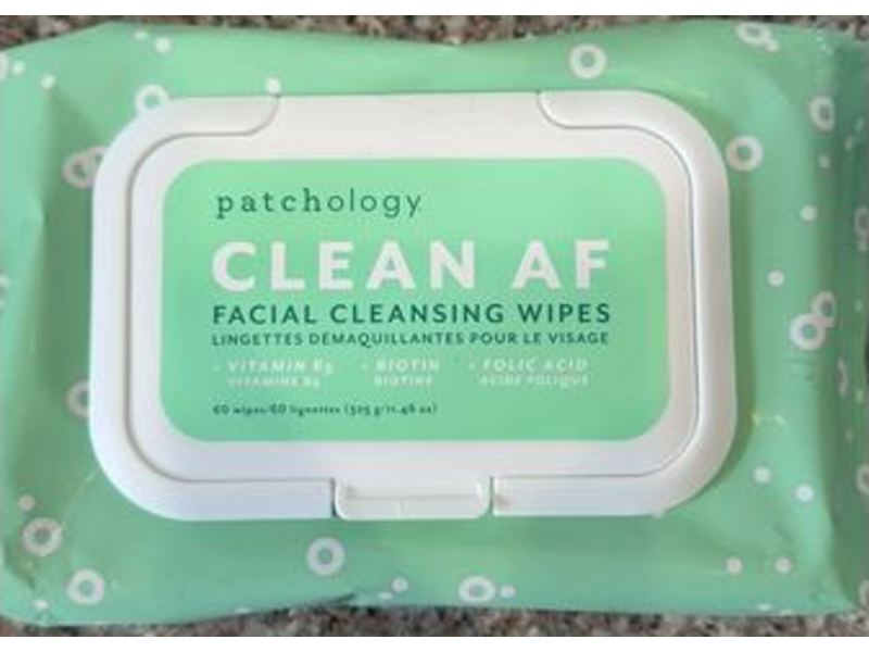 Patchology Clean Af Facial Cleansing Wipes, Vitamin B5, Biotin, Folic Acid, 60 Count