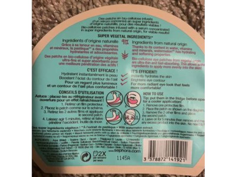 Sephora Hydrating & Glow Eye Mask, Watermelon, 1 Pair