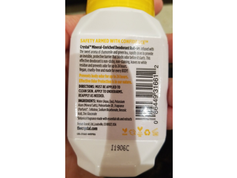 Crystal Mineral-Enriched Deodorant Roll-On, Chamomile & Green Tea, 2.25 fl oz/66 mL