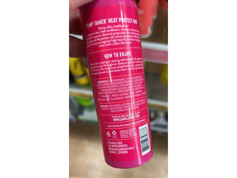 Camille Rose Temp Tamer Heat Protection Mist, Jojoba + Abhssinian Oil, 5 fl oz/147 mL
