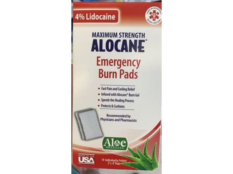 Alocane Maximum Strength Emergency Burn Pads, Aloe, 8 Count