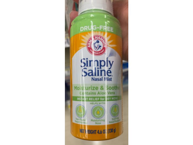 Arm & Hammer Simply Saline Nasal Mist, Aloe Vera, 4.6 oz/130 g, Pack Of 3