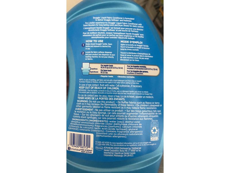 Snuggle 2X Concentrated Fabric Conditioner, Blue Sparkle, 200 Loads, 80 fl oz/2.36 L