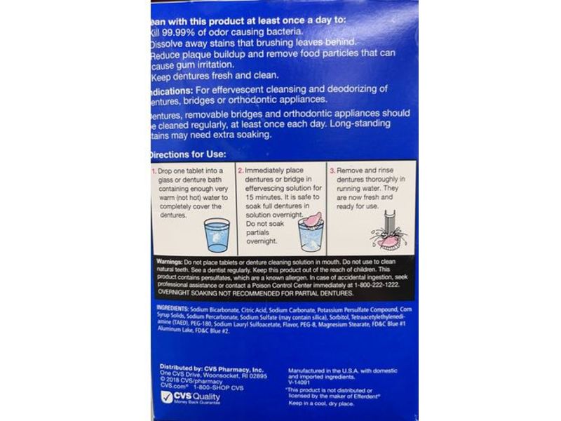 CVS Health Anti Bacterial Denture Cleanser, 120 Count