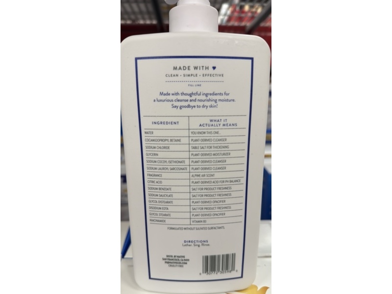 Native Nourishing Body Wash, Alpine Air, 34 fl oz/1 L