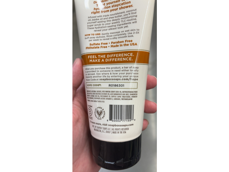 Soapbox Hydrating Body Scrub, Coconut Milk & Sandalwood, 6 oz/170 g