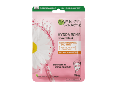 Garnier Skin Active Hydra Bomb Sheet Mask, Hyaluronic Acid, Hyaluronic Acid + Chamomile, 28 g