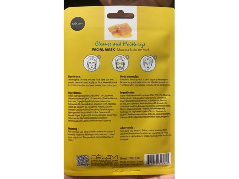 Celavi Facial Sheet Mask, Honey, 0.74 oz/20 g, 1 Count, Pack Of 12