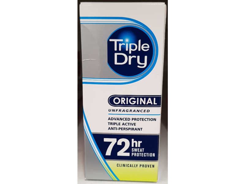 Triple Dry Unfragranced 72 Hr Sweat Protection Anti-Perspirant, Original, 50 mL