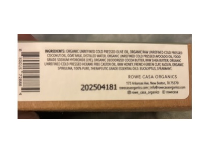 Rowe Casa Organics Body Care Collection, Nourishing Bar Soap, Spearmint + Eucalyptus, 4.5 oz/127.5 g