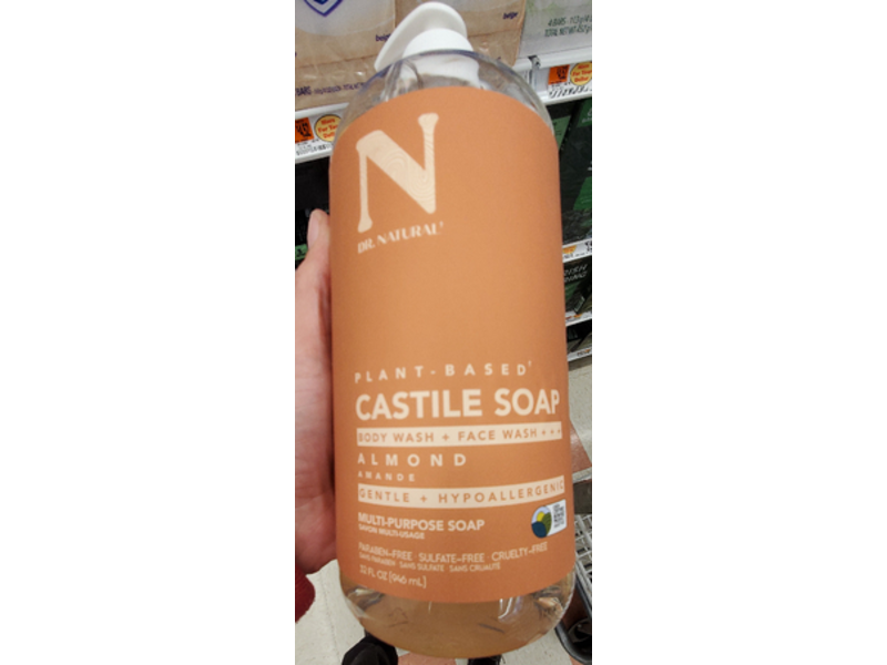 Dr. Natural Body + Face Wash Multipurpose Castile Soap, Almond, 32 fl oz/946 mL