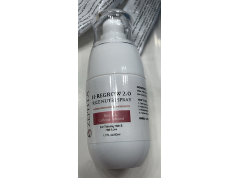Zephta H-Regrow 2.0 Rice Nutri Spray, Biotin & Caffeine, 1.7 fl oz/50 mL