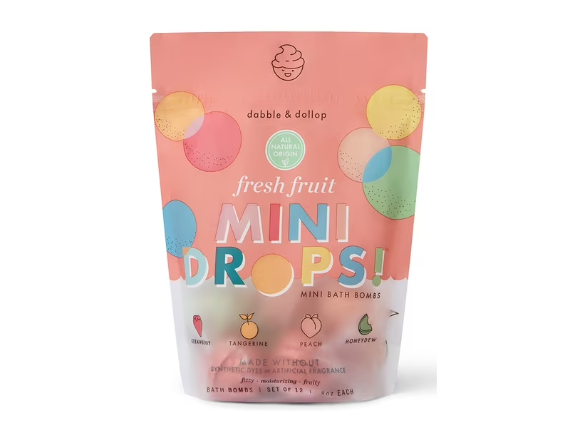 Dabble & Dollop Mini Drops Bath Bombs, Fresh Fruit Natural Origin Scent, 8 oz, Pack Of 12