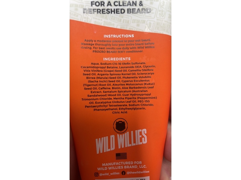 Wild Willies Progro Beard Wash Shampoo, Biotin & Caffeine, 5 fl oz/147.87 mL