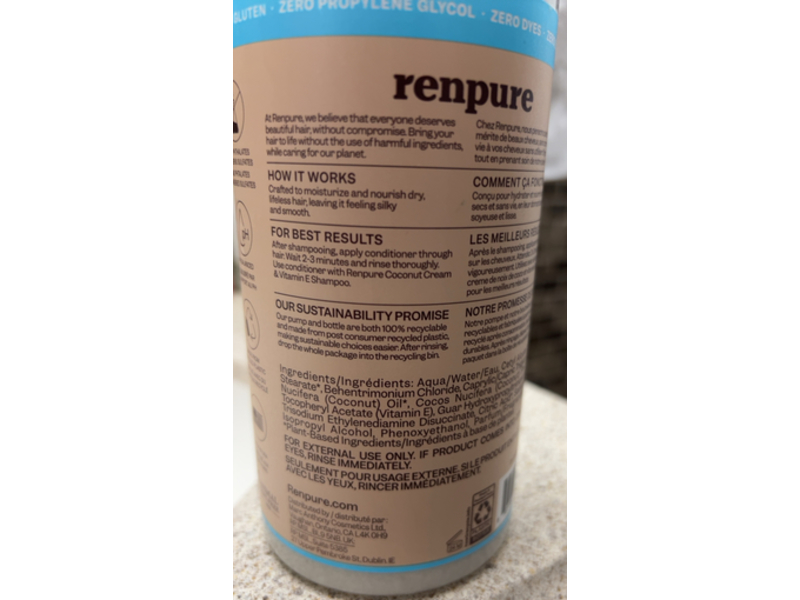 Renpure Nourishing Conditioner, Coconut Cream & Vitamin E, 24 fl oz/710 mL