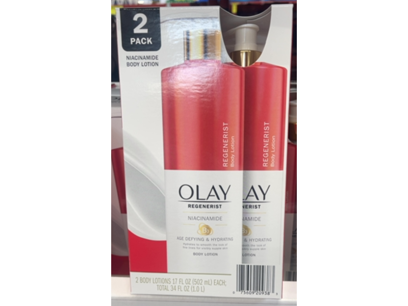 Olay Regenerist Body Lotion, Niacinamide, 34 fl oz/1.0 L, Pack Of 2