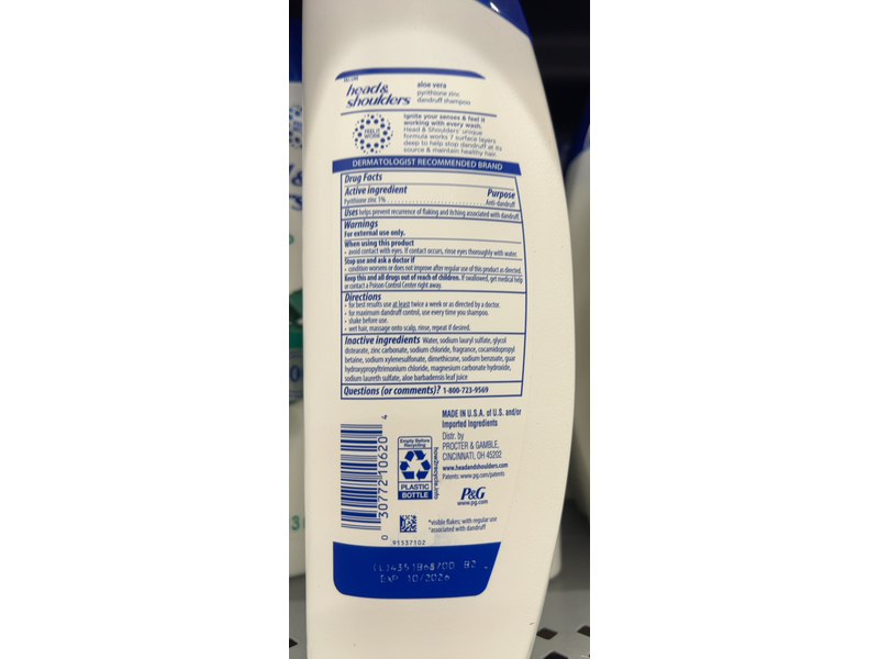 Head & Shoulders Dandruff Daily Shampoo, Aloe Vera, 12.5 fl oz/370 mL