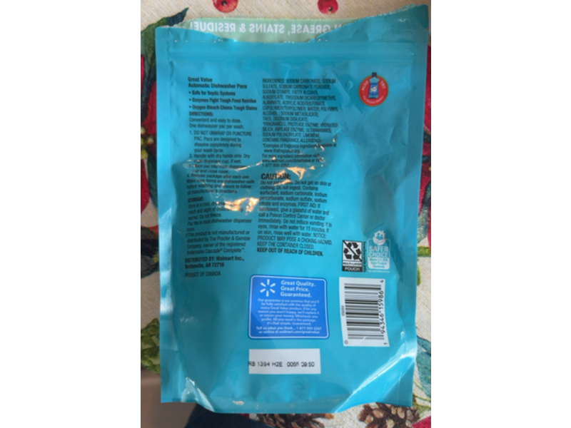 Great Value Automatic Dishwasher Pacs, Fresh Scent, 27 Pacs, 12.8 oz/0.36 kg