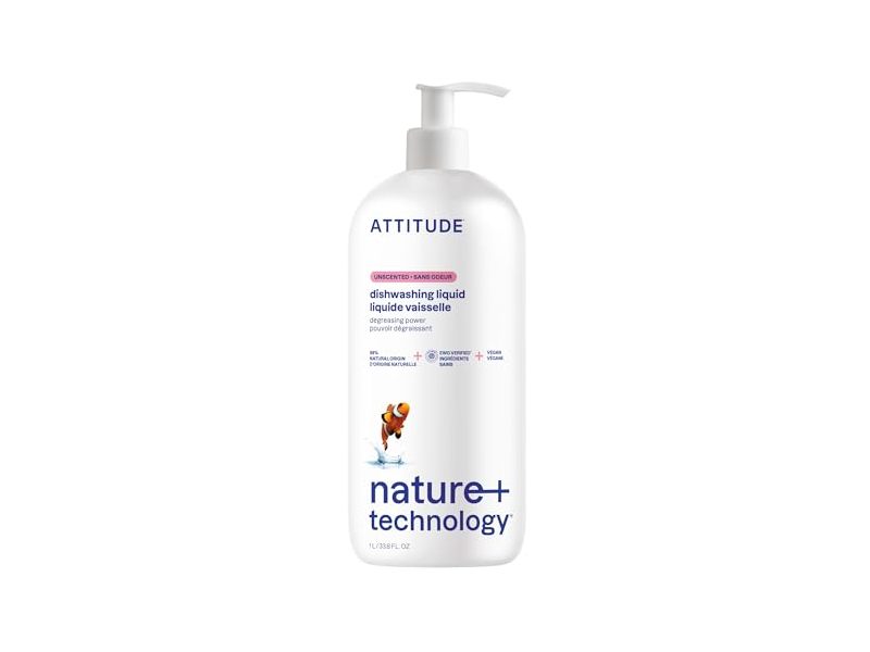 Attitude Dishwashing Liquid, Unscented, 33.8 fl oz/1 L
