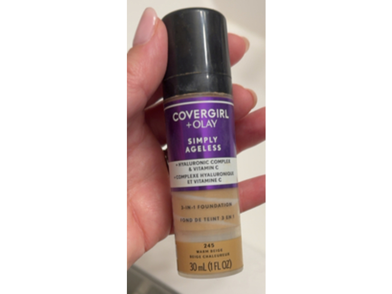 Covergirl + Olay Simply Ageless 3 In 1 Foundation, 245 Warm Beige, 1 fl oz/30 mL