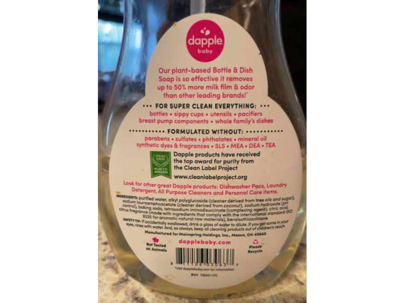Dapple Baby Bottle & Dish Soap, Fresh Citrus, 16.9 fl oz/500 mL
