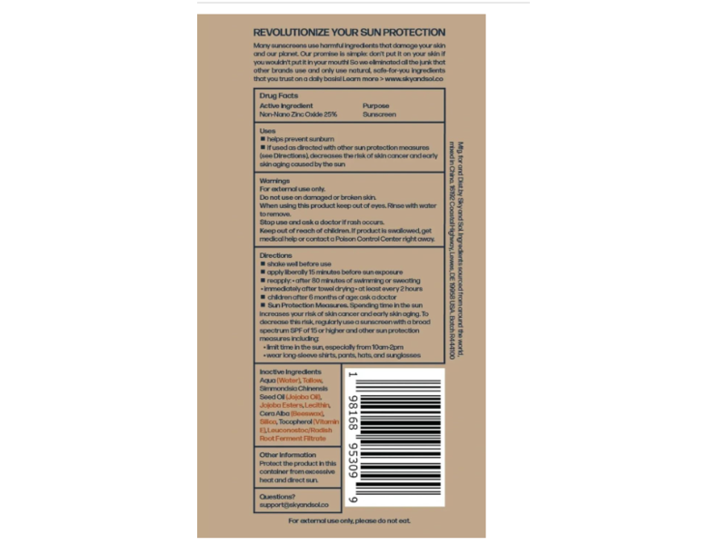 Sky & Sol Face & Body Sunscreen, SPF 50, 3 oz/85 g