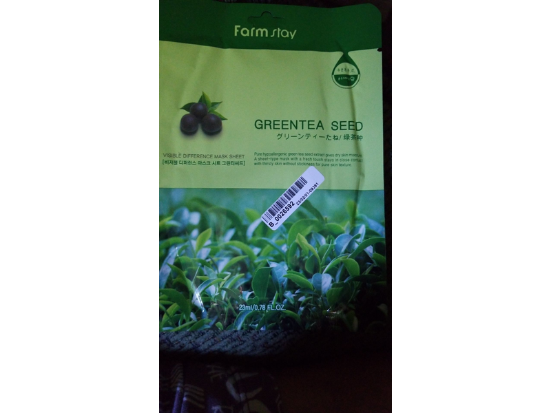 Farm Stay Visible Difference mask Sheet, Green Tea Seed, 0.178 fl oz/23 mL, Pack Of 10